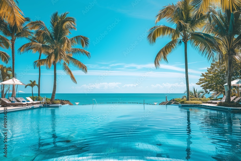 luxury swimming pool on beach view and chairs in hotel resort. luxury swimming pool on beach view and chairs in hotel resort.