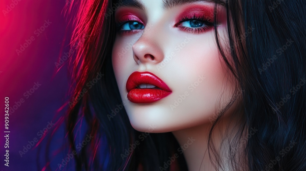 Red Lips and Blue Eyes: A Close-Up Portrait Red Lips and Blue Eyes: A Close-Up Portrait
