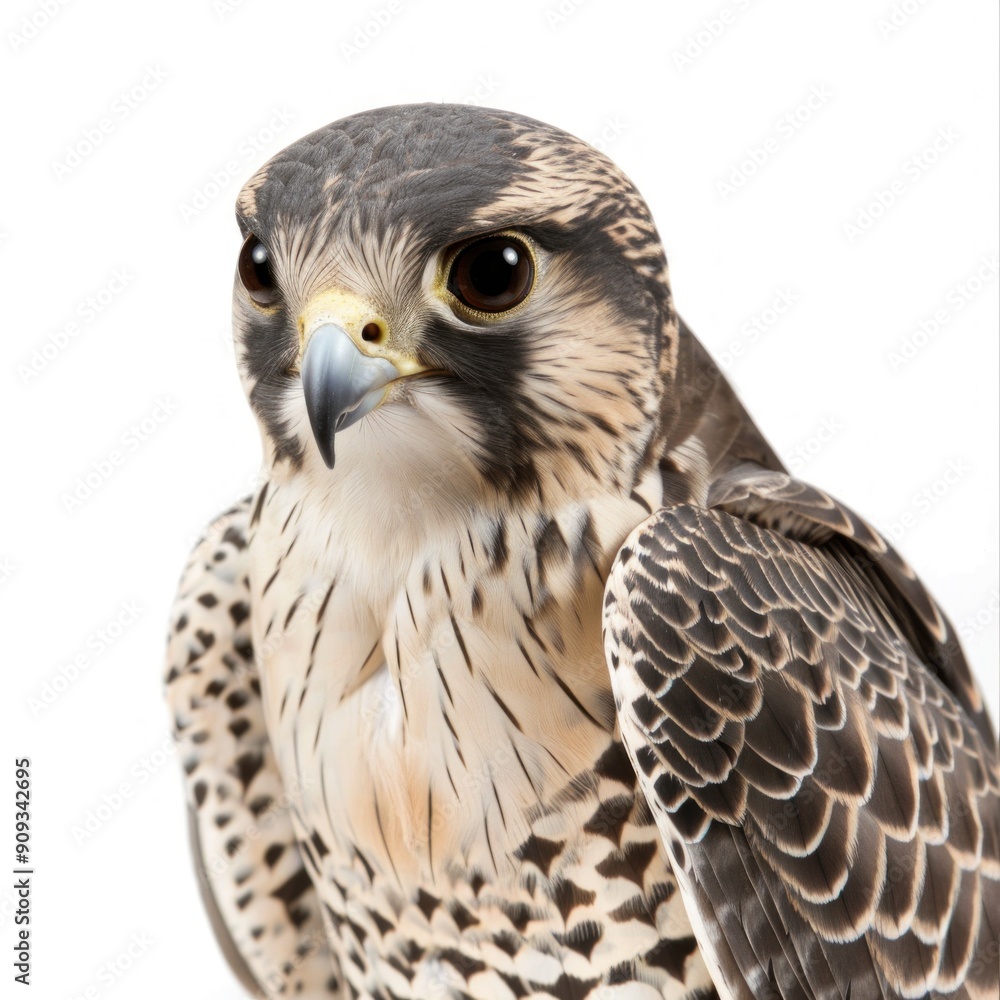 a powerful falcon isolated on a white background, intense gaze a powerful falcon isolated on a white background, intense gaze