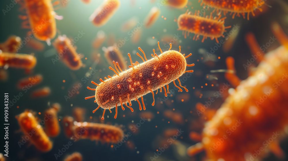 Digitally rendered image of gut bacteria or microbiome, close up Digitally rendered image of gut bacteria or microbiome, close up