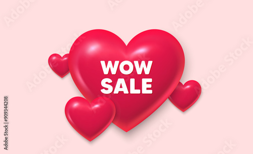 3d hearts love banner. Wow Sale tag. Special offer price sign. Advertising Discounts symbol. Wow sale message. Banner with 3d heart icon. Love Valentin template. Vector