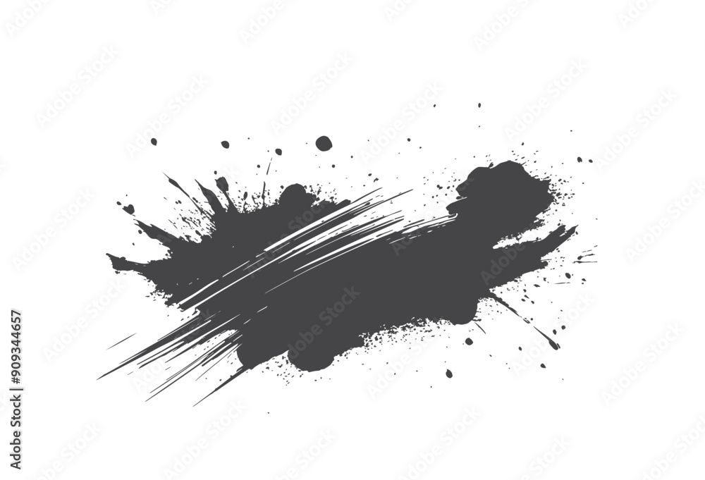 Ink splash stain. Black grunge brush stroke texture. Isolated vector graphic design element Ink splash stain. Black grunge brush stroke texture. Isolated vector graphic design element