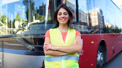 Portrait of a professional female bus driver