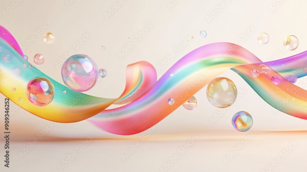 Abstract Rainbow Ribbon with Floating Bubbles Abstract Rainbow Ribbon with Floating Bubbles