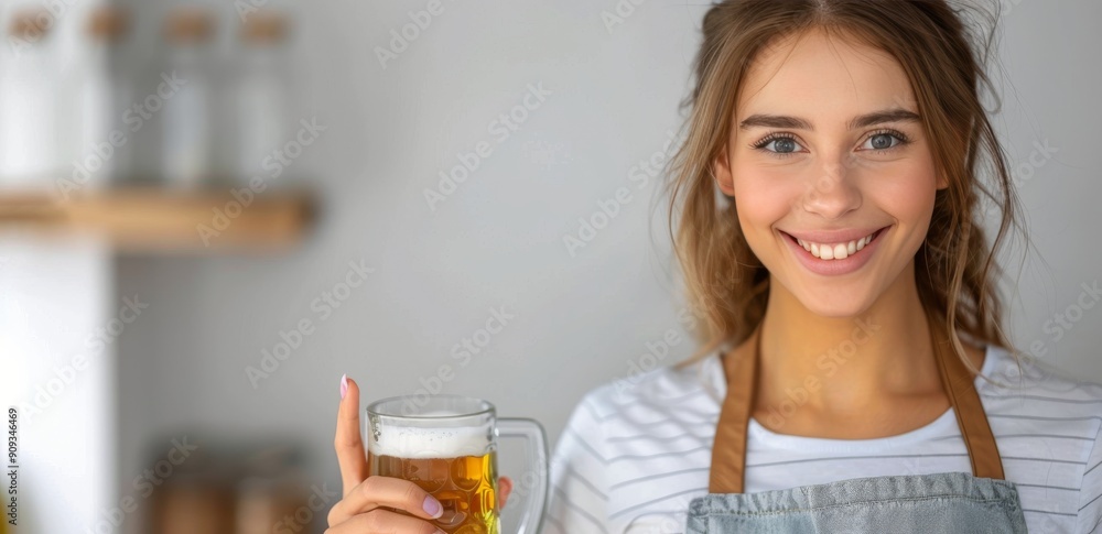 Smiling Bartender Serving Refreshing Beer in a Cozy Bar Interior Smiling Bartender Serving Refreshing Beer in a Cozy Bar Interior
