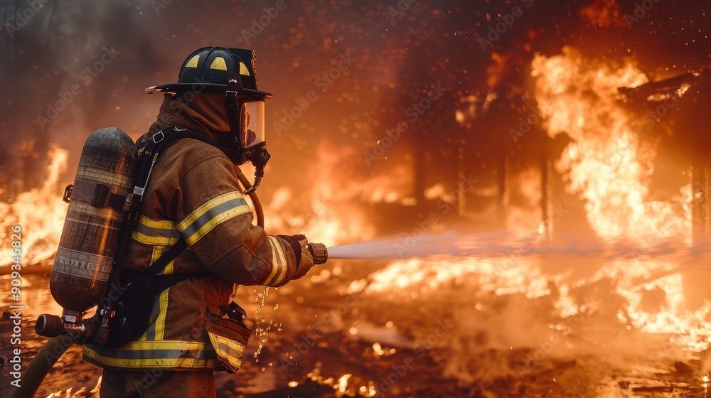 Brave Firefighter Battling Intense Flames to Save Lives in Urban Inferno Brave Firefighter Battling Intense Flames to Save Lives in Urban Inferno