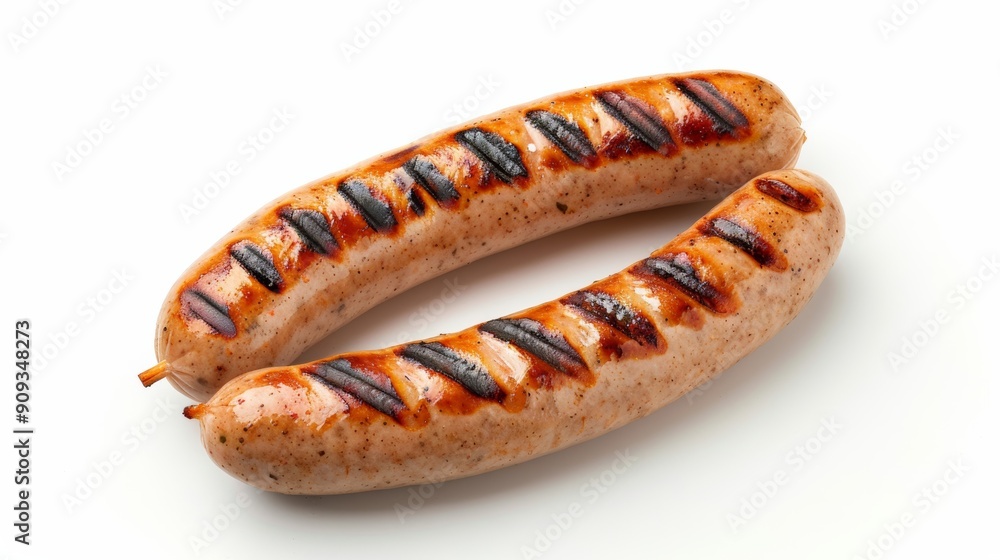 'Grilled bratwurst with charred edges, isolated on a gradient background from white to light brown' 'Grilled bratwurst with charred edges, isolated on a gradient background from white to light brown'