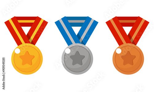 Medals icon sets. Gold, silver, bronze vector Illustration