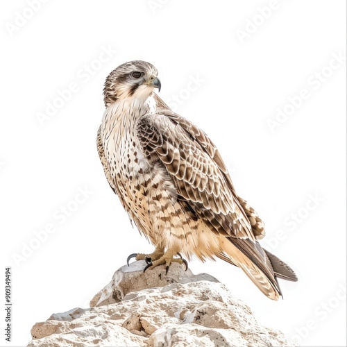 a stoic gyrfalcon isolated on a white background photo