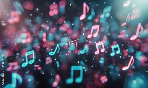 Colorful Music Notes Floating Against a Dark Background During a Joyful Celeb...