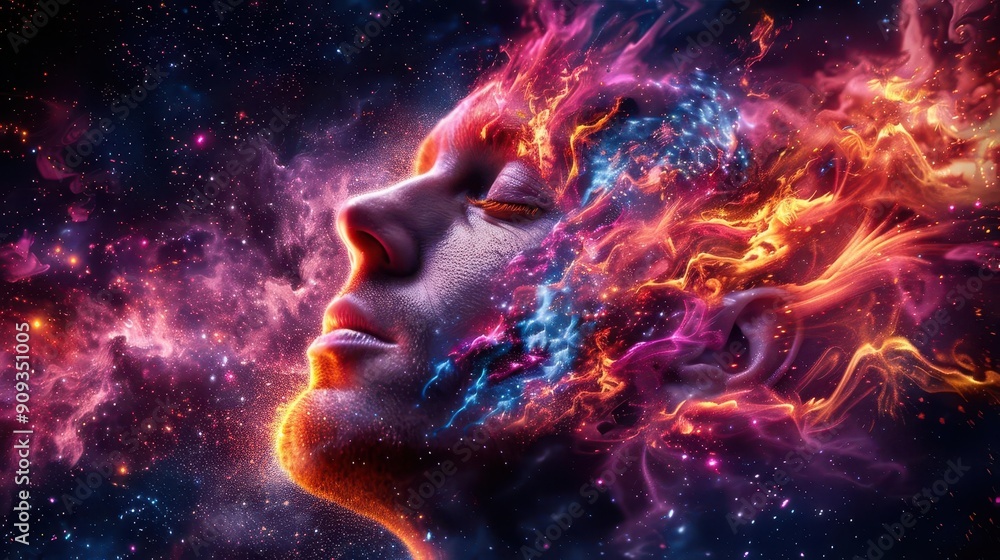 Conscious dreaming with a person surrounded by surreal imagery, representing the dream state, Mystical, Cool tones, Digital painting Conscious dreaming with a person surrounded by surreal imagery, representing the dream state, Mystical, Cool tones, Digital painting
