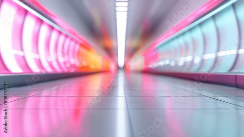 Colorful Modern Tunnel With Neon Lights in Urban Setting at Night Time