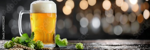 Freshly Brewed Beer With Hops and Barley on Rustic Wooden Table