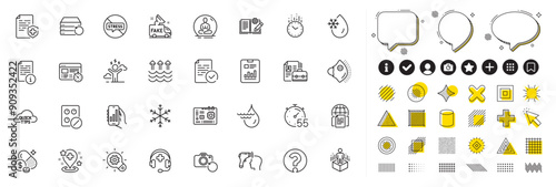 Set of Medical mask, Hydroelectricity and Motherboard line icons for web app. Design elements, Social media icons. Time, Report document, Timer icons. Vector