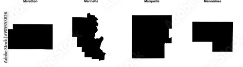 Marathon, Marinette, Marquette, Menominee outline maps photo