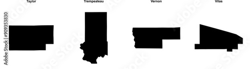 Taylor, Trempealeau, Vernon, Vilas outline maps