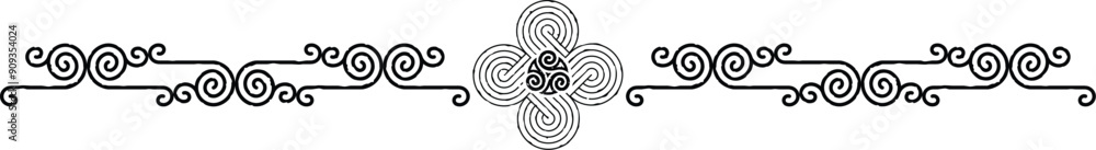 Celtic Curved Lines Border, Header, Footer - Circular Knot and Tribal Spiral Celtic Curved Lines Border, Header, Footer - Circular Knot and Tribal Spiral