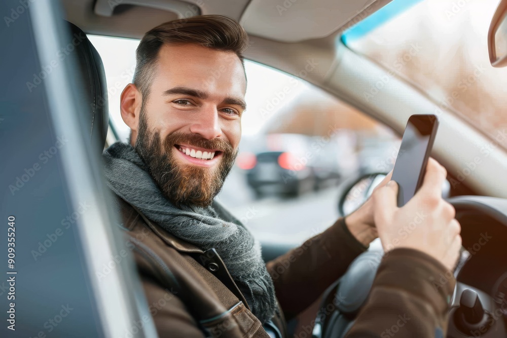 transport, business and communication concept - smiling male passenger or businessman using smartphone on back seat of taxi car. Beautiful simple AI generated image in 4K, unique. transport, business and communication concept - smiling male passenger or businessman using smartphone on back seat of taxi car. Beautiful simple AI generated image in 4K, unique.