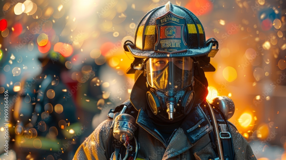 Firefighter Battling Flames in Urban Environment During Late Evening Hours Firefighter Battling Flames in Urban Environment During Late Evening Hours