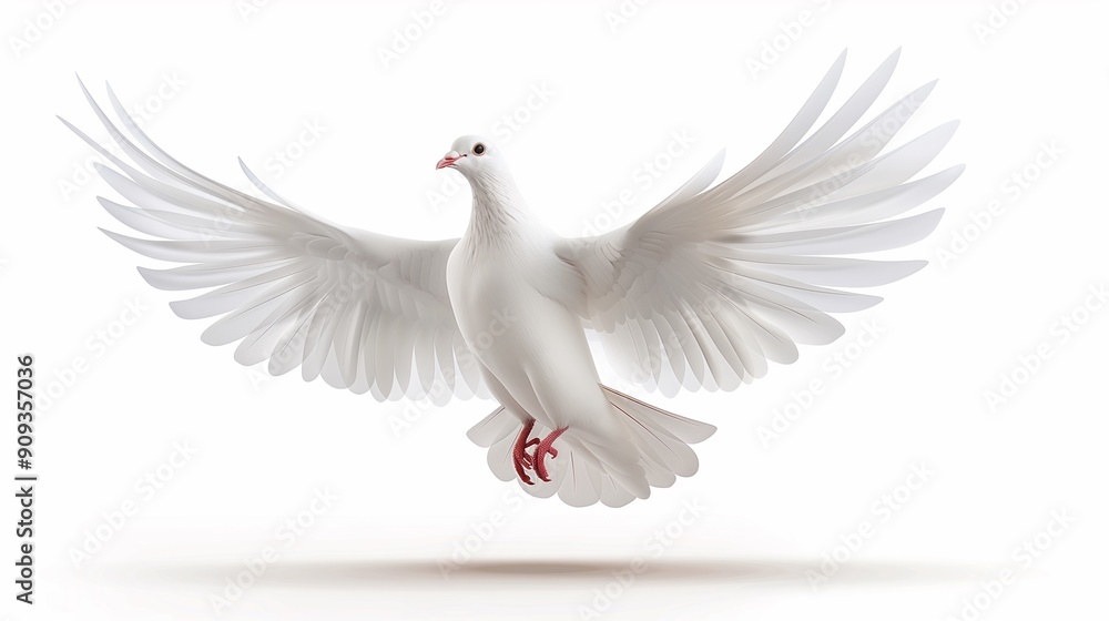Free flying white dove isolated on a white background. Free flying white dove isolated on a white background.