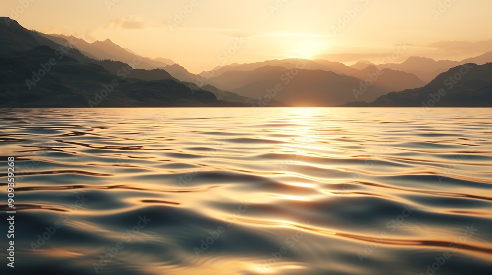 A serene lake reflecting the soft hues of a golden sunrise, with gentle ripples on the water's surface and distant mountains in the background. A serene lake reflecting the soft hues of a golden sunrise, with gentle ripples on the water's surface and distant mountains in the background.