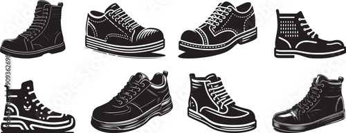 Black shoes design vector silhouette on transparent background