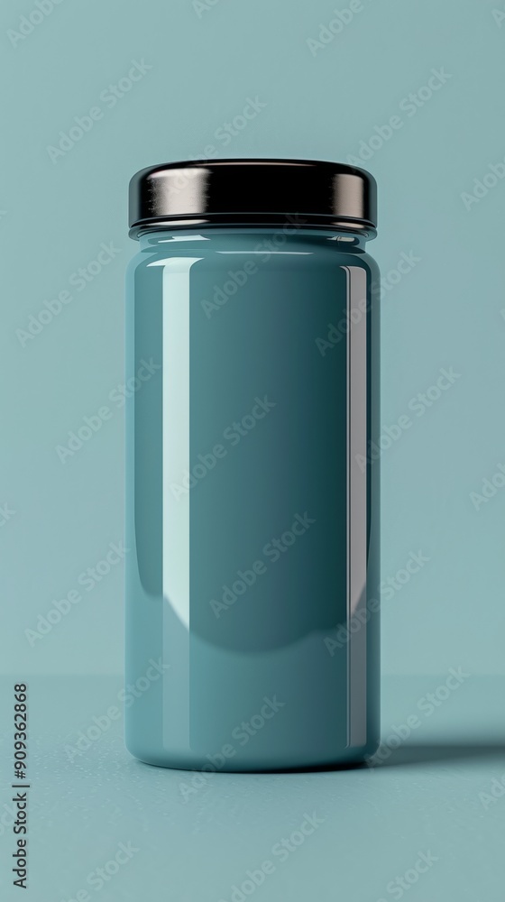 A clear blue bottle with a black lid A clear blue bottle with a black lid
