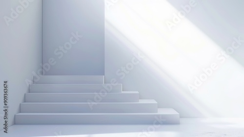 Illuminated Path to Success - Abstract staircase representing achievement in business goals with copy space for text.