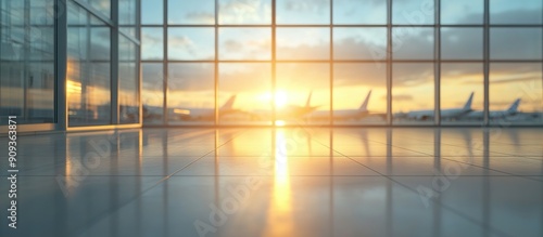 Airport Floor with Sunset and Airplane Reflections