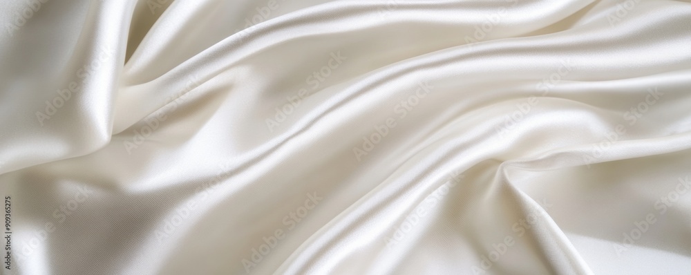 White silk fabric with smooth folds, close-up view. Elegant texture and luxury concept White silk fabric with smooth folds, close-up view. Elegant texture and luxury concept