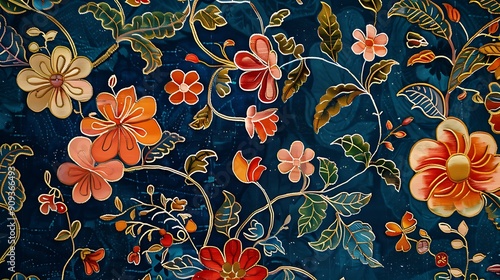 Pattern Batik Shoots of bamboo shoots Betawi cloth with floral motifs and very bright colors which are characteristic of Betawi
