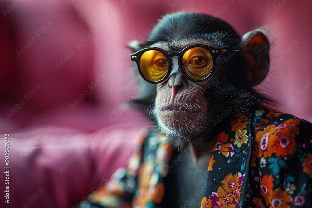 Fototapeta premium Monkey in Floral Suit
