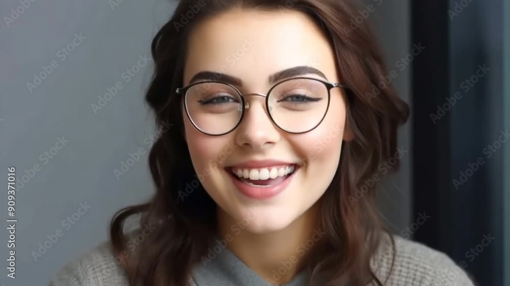 Young beautiful woman isolated portrait. Student girl wearing glasses closeup studio shot, Young businesswoman smiling indoor, People, beauty, student lifestyle, business concept Young beautiful woman isolated portrait. Student girl wearing glasses closeup studio shot, Young businesswoman smiling indoor, People, beauty, student lifestyle, business concept
