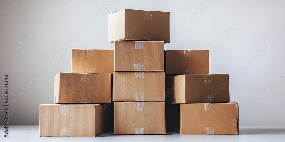 Obraz premium Organized Stack of Cardboard Boxes for Moving