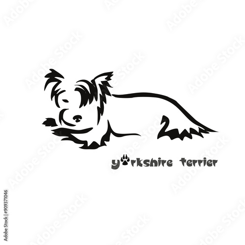 Stylized Yorkshire Terrier. Vector drawing of a small dog. Gestalt animal design