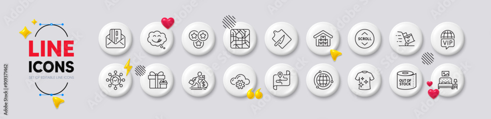 Globe, Metro map and Credit card line icons. White buttons 3d icons. Pack of Home facility, Delivery cart, Map icon. Salary, Surprise package, Vip internet pictogram. Vector Globe, Metro map and Credit card line icons. White buttons 3d icons. Pack of Home facility, Delivery cart, Map icon. Salary, Surprise package, Vip internet pictogram. Vector
