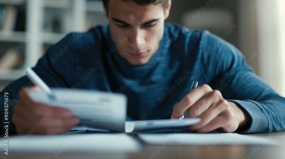 Determined Student Engaged in Intense Study Session with Flashcards for Academic Success Determined Student Engaged in Intense Study Session with Flashcards for Academic Success