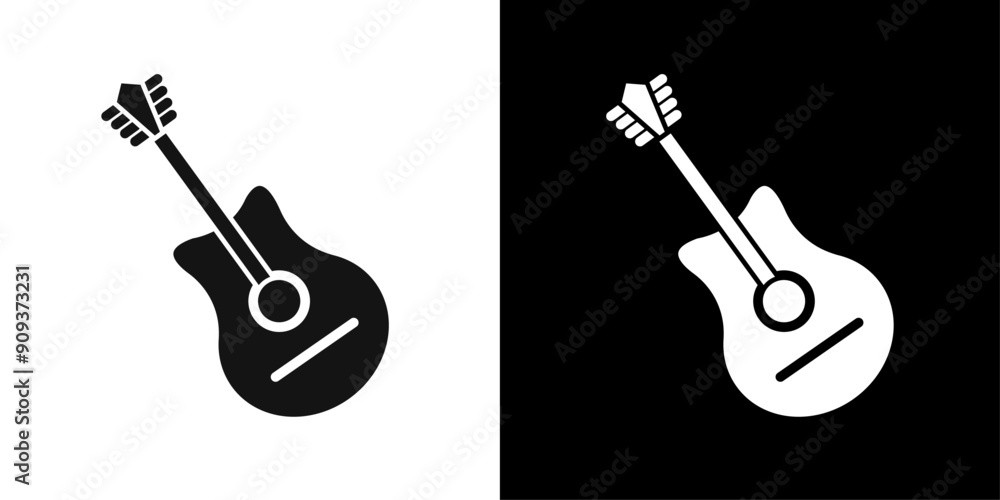 Naklejka premium Guitar icon flat line symbol set.