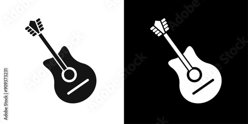 Guitar icon flat line symbol set.