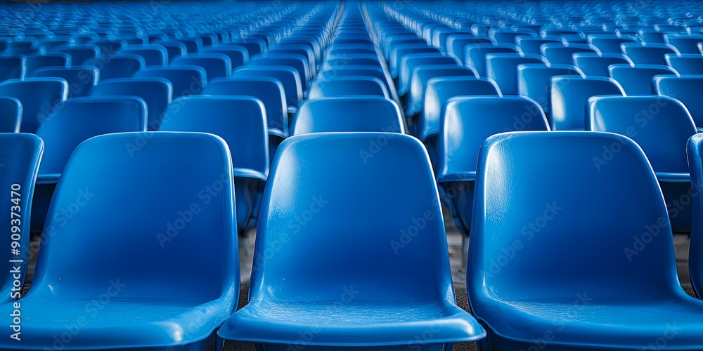 Outdoor Stadium with Blue Seats in Neat Rows Outdoor Stadium with Blue Seats in Neat Rows