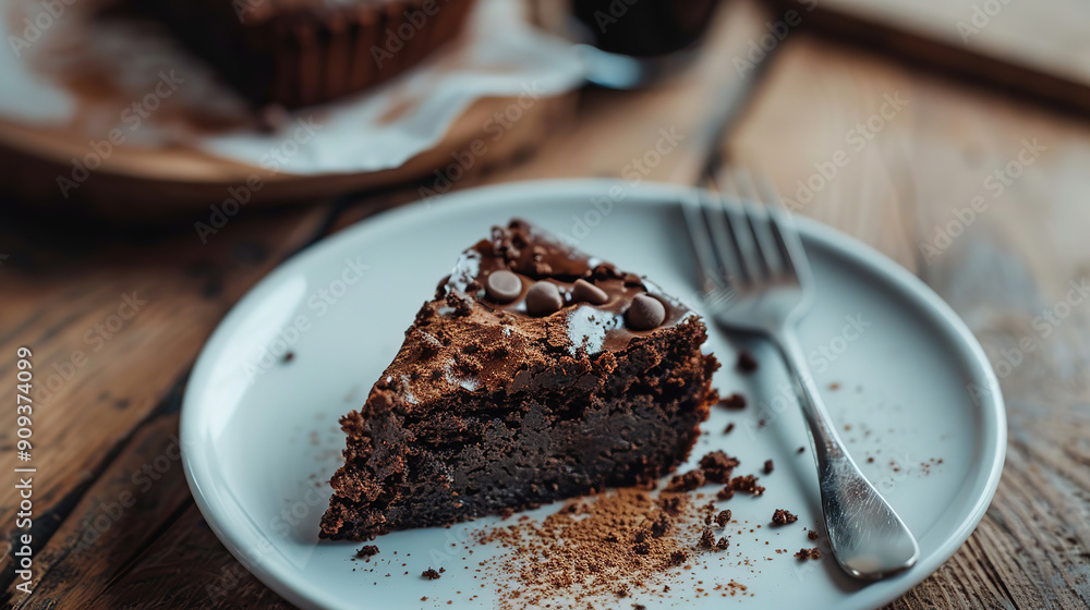 macro photography of chocolate brownie cake. a piece of chocolate brownie cake on white plate. Homemade dark chocolate cake cut in square macro photography of chocolate brownie cake. a piece of chocolate brownie cake on white plate. Homemade dark chocolate cake cut in square