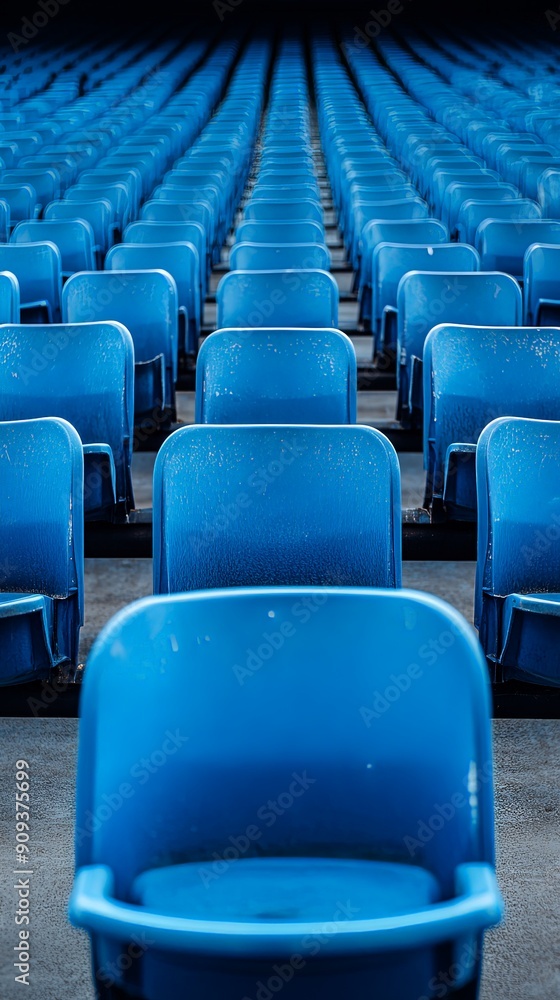 Outdoor Stadium with Blue Seats in Neat Rows Outdoor Stadium with Blue Seats in Neat Rows
