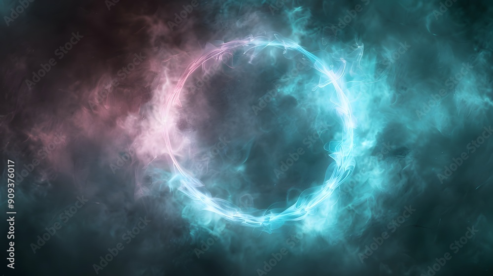 Circular neon light with a smoky effect in pink and blue hues Circular neon light with a smoky effect in pink and blue hues