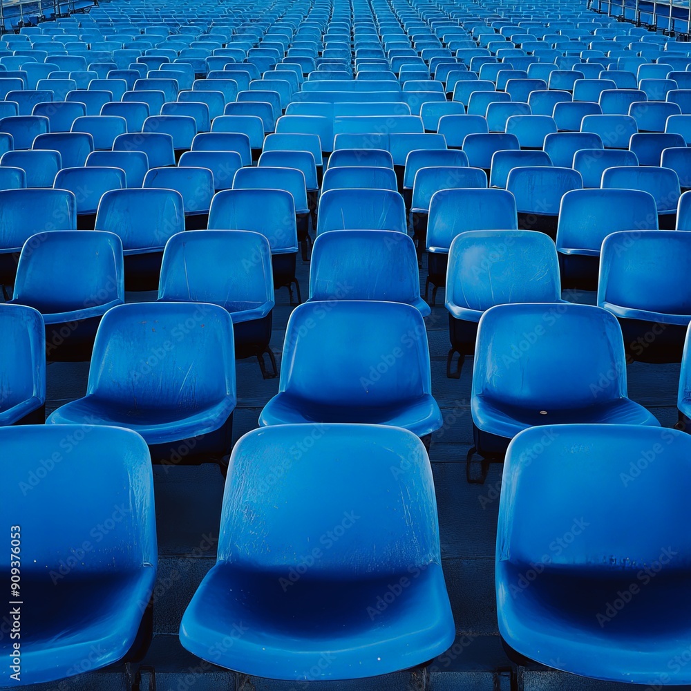 Outdoor Stadium with Blue Seats in Neat Rows Outdoor Stadium with Blue Seats in Neat Rows