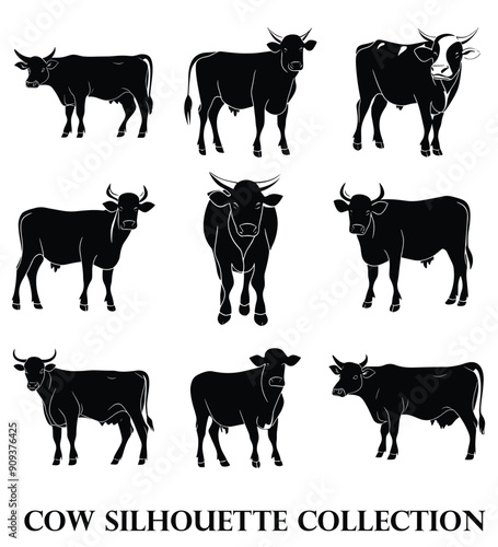 Versatile Cow Silhouette Collection in Pure Black and White