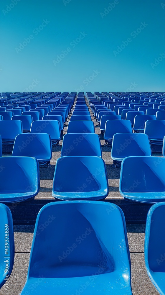 Outdoor Stadium with Blue Seats in Neat Rows Outdoor Stadium with Blue Seats in Neat Rows