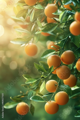 tree with tangerine fruits on branches Generative AI