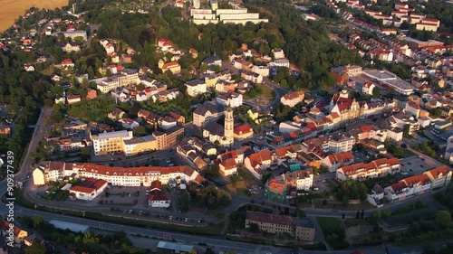 A panorama Aerial view around the old town of the city Werdau on an early summer day in Germany. photo