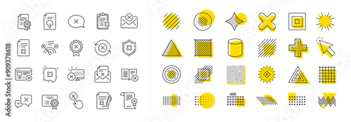 Set of Decline certificate, Cancellation and Dislike icons. Design shape elements. Reject or cancel line icons. Refuse, Reject stamp, Disapprove or cancel. Vector