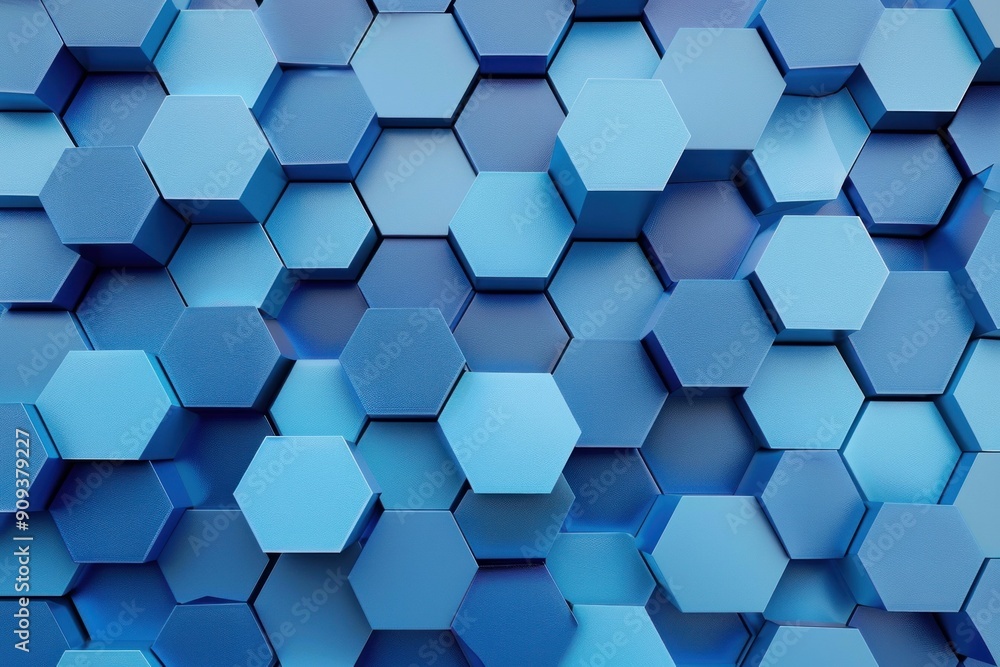 Three dimensional rendering of a blue hexagon background forming an abstract honeycomb pattern Three dimensional rendering of a blue hexagon background forming an abstract honeycomb pattern